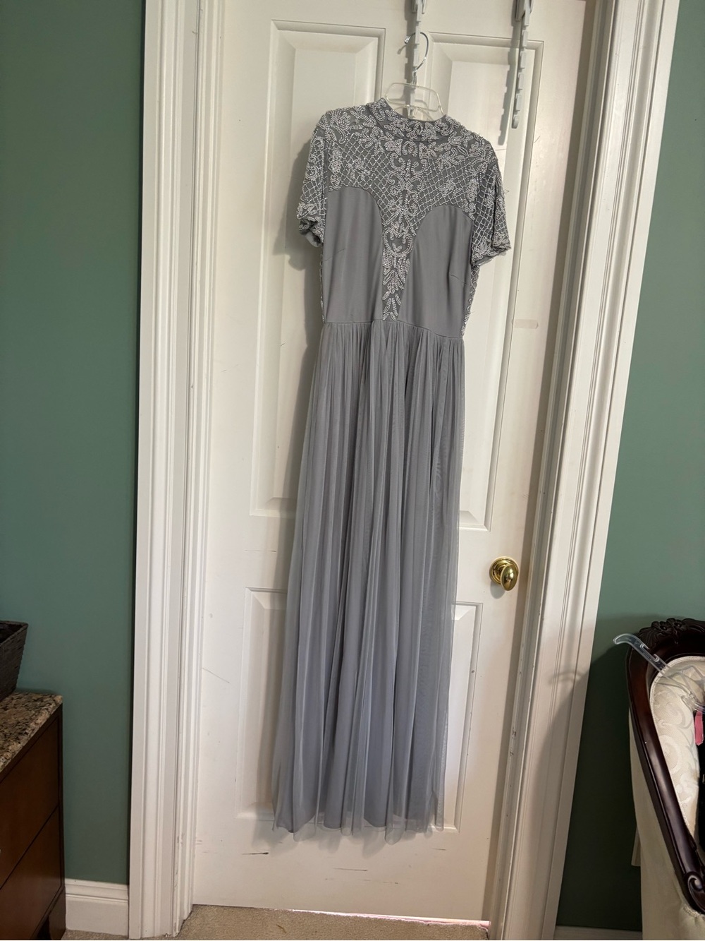 Maya Silver-Gray Beaded Maxi Dress size 12 long new